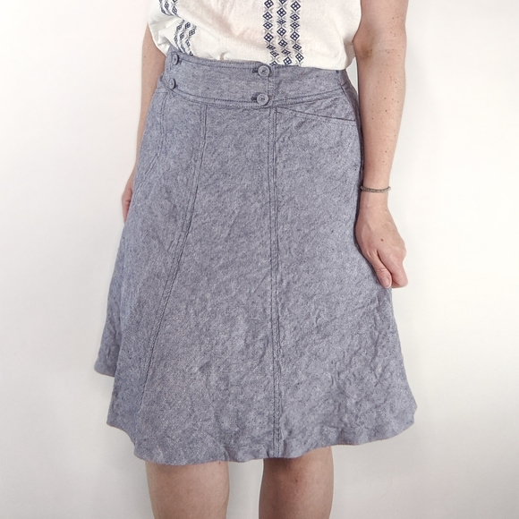 Ann Taylor Blue Linen Fit n Flare Skirt with Pocke - Picture 2 of 12